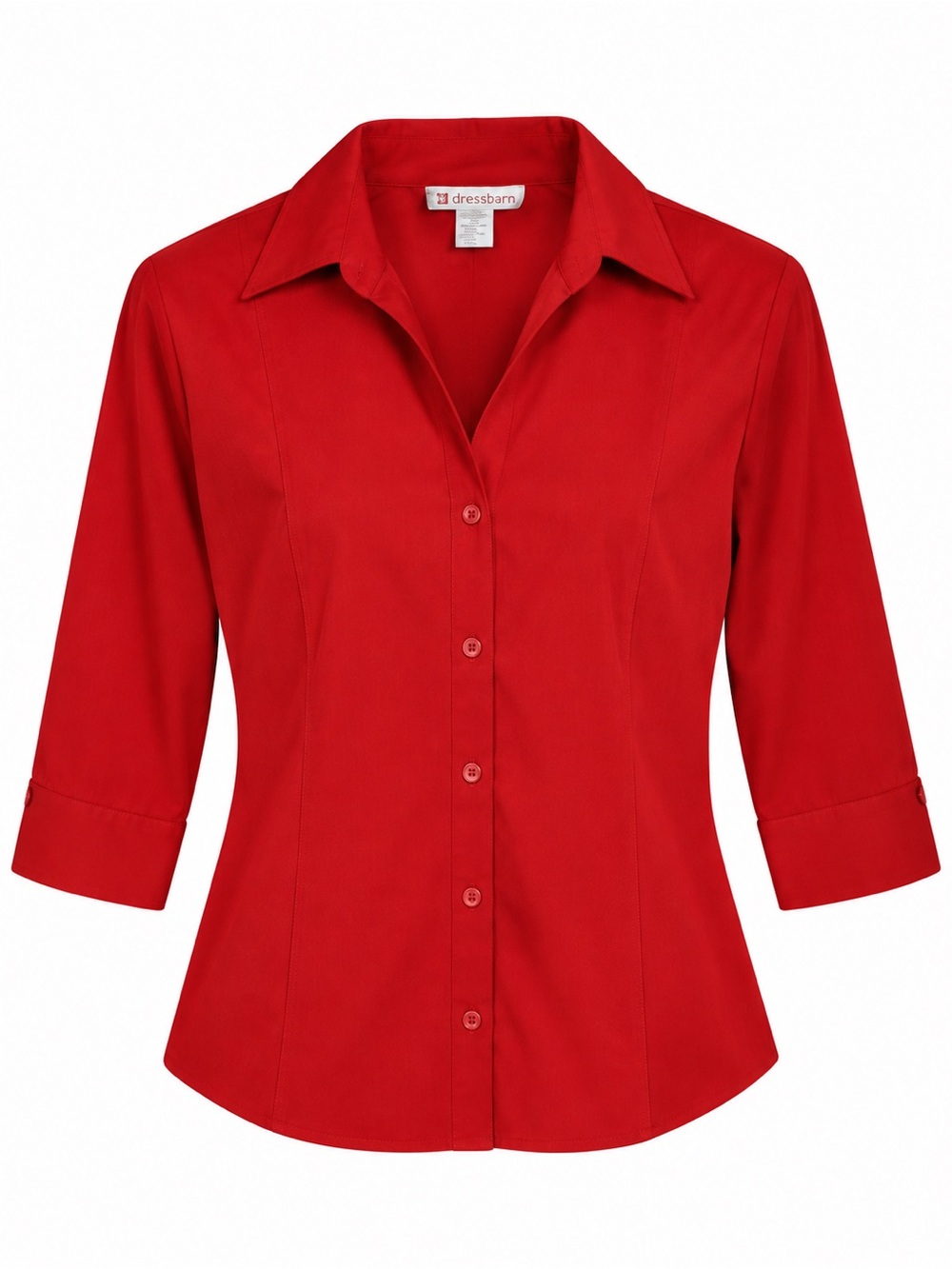 Dressbarn Red Button Front Blouse 3/4 Sleeve Collared Women’s Top